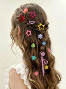 90pcs Random Color & Style Sweet Minimalist Five-Pointed Star Hair Clips, Candy Color Star BB Clips, Mini Flower Claw Clips, Versatile Girls Hair Accessories, Suitable For Daily Wear, Performance, Photography Styling - Mixed color - View 3