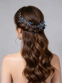 1pc Light Blue Leaf Faux Pearl Headband Suitable For Wedding Occasions - Baby Blue - View 2