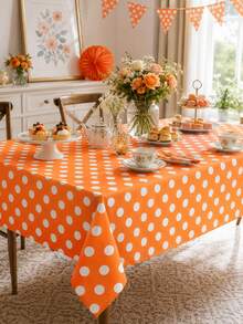 1 Stück rechteckige rosa-weiße Polka-Dot Tischdecke, süße klassische Retro-Dekoration, knitter- und verblassungsbeständig, wiederverwendbar, eleganter Tischschutz für Geburtstag, Bankett, Hochzeit, Brautparty, Picknick, Feiertage, Innen- und Außenbereich, Party-Essensdekoration - Verschiedenfarbig - Übersicht 3