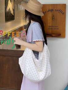 Korean Niche Design Ins Purple Polka Dot Fresh Style Large Capacity Underarm Tote Bag For Commuting, Outing, Daily Shopping, Shoulder Bag - Mauve Purple - View 3