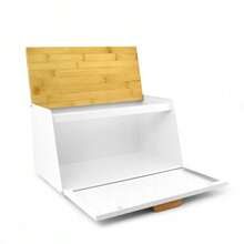 Steel Bread Container With A Bamboo Lid Height ~ 21 Cm Base Depth ~ 21.5 Cm Overall Width ~ 35.5 Cm - View 10