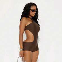 Nueva ropa de mujer para primavera y verano, mono sexy con espalda descubierta y diseño ajustado, estilo club, color sólido. - CAFETERÍA - Ver 4