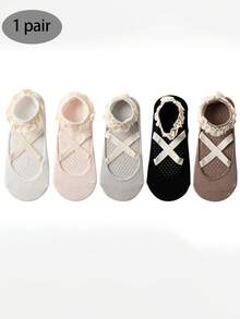 1/5 Paar professionelle Pilates-Yoga-Socken für Frauen, neue Ballettsocken mit Spitze für Frühling/Sommer, kurze Röhrensocken mit Kreuzriemen und offenem Rücken, rutschfeste Tanz-Pilates-Sport-Socken für Innenböden - Verschiedenfarbig - Übersicht 18
