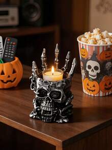 1 buah Tempat Lilin Tengkorak Gotik, Desain Rantai Tengkorak, Dekorasi Meja Kreatif, Lampu Lilin Aromaterapi, Dekorasi Rumah, Hadiah Halloween - A - View 3