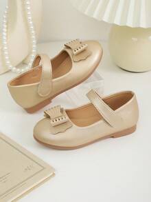 Zapatos de fiesta y cumpleaños para niñas con lazo dorado brillante y suela blanda - Dorado - Ver 6
