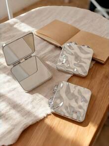 1/2pcs Portable Double-Sided Small Mirror, Wavy Mirror, Fashionable Minimalist, Water Ripple Embossed Folding Mirror, Y2K Style Makeup Mirror, Portable Makeup Mirror, Pocket Mirror, Small Mirror, Living Room Home Bedroom Bathroom Home Decor - Multicolor - View 3