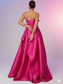 Elegant, Conservative Strapless Princess Dress For Weddings Or Graduation Parties. - Rose Red - View 2