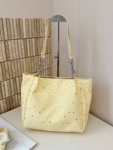 1pc Star Pendant Decor Star Pattern Polyester Fiber Large Capacity Zipper Fashion Shoulder Bag Suitable For Women's Daily Use - Yellow - View 9