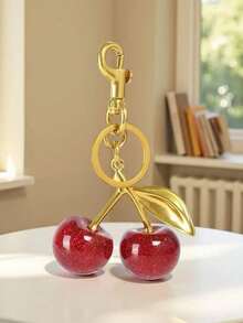 1 pieza Colgante de cristal de cereza, colgante de llavero, colgante de llavero de cereza brillante, accesorios de resina y metal brillantes, llavero neutro, adecuado para billetera y bolso, regalo perfecto para Navidad o Día de San Valentín - Multicolor - Ver 5