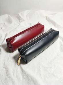 Texture Leather Pencil Case, Simple And High-End Zipper Pencil Case, Large Capacity Student Stationery Storage Bag, Essential For Returning To School - Multicolor - View 6