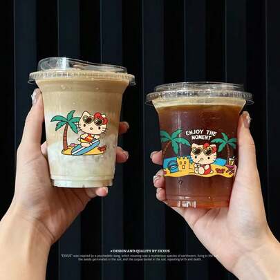 Sanrio Hello Kitty Summer Coffee Cup, Crystal Logo Cold Drink Cup Sticker, PET Transparent Thickened Milk Tea Plastic Cup With Takeout Lid, Portable Beverage And Juice, Smoothie, Ideal Gift For Women And Sisters, Suitable For Office, Home Office, Back To School Season, Student Water Cup, Suitable For Summer And Winter, Birthday, Holiday And Gift, Back To School, Valentine's Day, Mother's Day, Father's Day, Kitchen Accessories