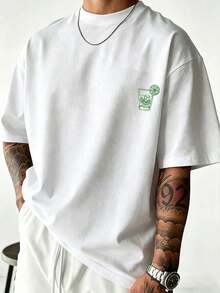Kaos Pria Ukuran Besar Longgar Oversize "GIN TONIC Club" Motif Koktail Kasual Lengan Pendek | Pengerjaan yang Istimewa | Pakaian Musim Panas yang Wajib Dimiliki | Serbaguna & Mudah Dipadukan, Menampilkan Gaya Anda - Putih - View 2