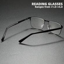Rivsar 中性經典商務辦公極簡閱讀眼鏡，新款方形眉線半框不鏽鋼拼接超輕閱讀眼鏡，適合閱讀/縫紉/商務/日常佩戴，運動防滑電腦舒適閱讀抗眼疲勞閱讀眼鏡，彈簧鏡腿圓框，長期佩戴不暈眩，方便攜帶設計適合各種臉型，7種度數可選，送給父母的禮物，節日禮物，處方眼鏡，女款閱讀眼鏡，男款閱讀眼鏡 - 透明色 - 查看 4