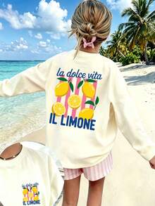 Teen Girl Casual Fun Print Crew Neck Pullover Long Sleeve T-Shirt, Autumn/Winter Top - Apricot - View 1