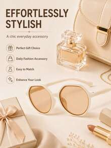 Lunettes de mode géométriques crème pour femmes – Verres teintés thé surdimensionnés, lunettes de mode légères de style rétro pour un port quotidien - A - Voir 3