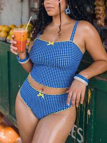 Swim Mod Conjunto de tankini de playa a cuadros para mujer de talla grande - Multicolor - Ver 1