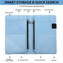 2pcs Durable Server Book For Waiters Waitresses With Money Pockets Pen Holder Clear Card Slots Perfect Restaurant Server Organizer For Aprons - Blue - View 5