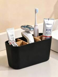 1pc Bamboo Partition Toothbrush Holder, Durable Countertop Storage Box, Suitable For Storing Cosmetics, Office Supplies And Stationery - Multicolor - View 6
