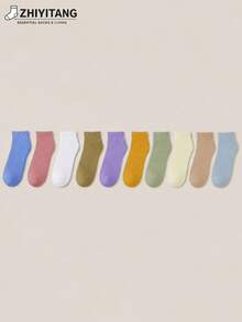 ZHIYITANG Random 1 Pair/3 Pairs/5 Pairs Women's Short Socks, Simple Fashion Solid Color College Style Candy Color Low-Cut Socks, Thin Breathable Comfortable Soft Moisture-Wicking Sweat-Absorbing Socks For Spring Summer Autumn, Sports Casual Street Style, Suitable For Daily Wear - Multicolor - View 5