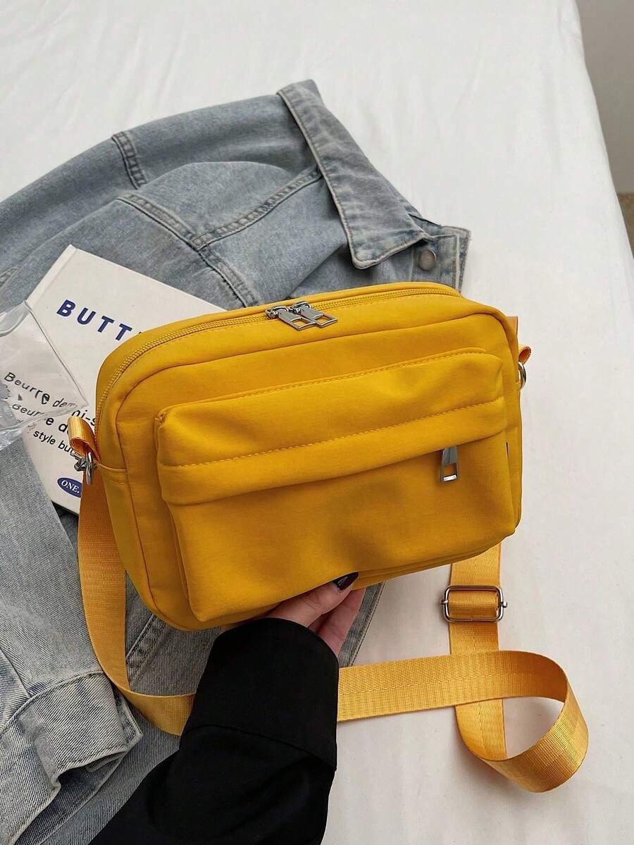 Minimalist Square Bag Solid Black Adjustable Strap - Yellow - View 1