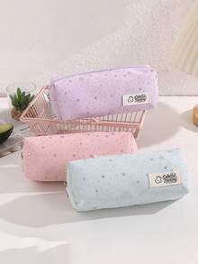 Polka Dot Cute Star Canvas Pencil Case, Simple Fresh Stationery Bag, Zipper Large Capacity Storage Bag, Pencil Box, Perfect For Back To School Stationery Supplies Organization And Storage - Single Piece - View 3