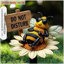 2D Flat - [2D Flat] 1pc 2D Flat Acrylic 9.06 Inch Garden Stake, With Sharp End, Suitable For Yard Bee Sitting On Flower, With Sign, Enhances Garden, As Garden Decoration, Suitable For Outdoor Yard Decor - A - View 5