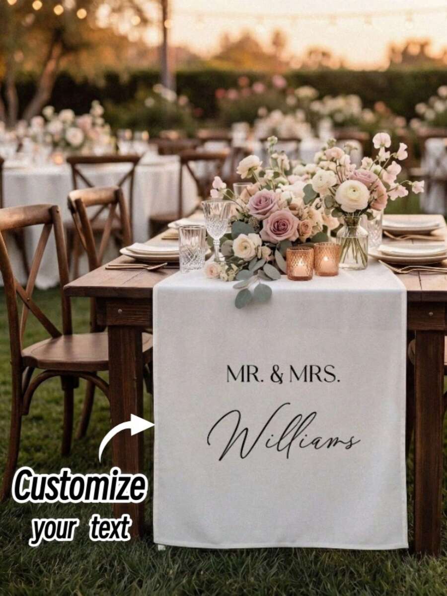 Customized Personalized Wedding Table Runner And Welcome Banner, Suitable For Weddings, Receptions, Ceremonies, Woven Fabric, Customizable Text, Rectangular Table Decor, Suitable For Outdoor Events, Name/Date/Phrase Decoration - Multicolor - View 1