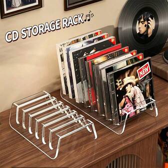 1PC Desktop Divided CD Transparent Display Rack Vinyl Record Disc Collection Storage Shelf Album Organizer Box