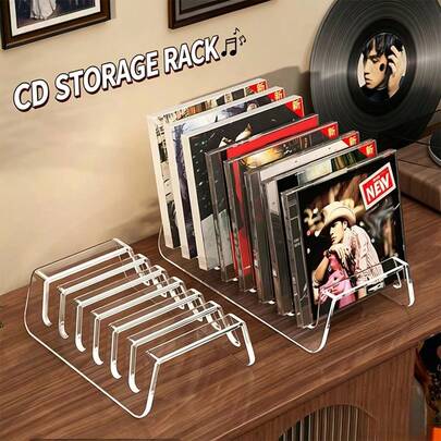 1PC Desktop Divided CD Transparent Display Rack Vinyl Record Disc Collection Storage Shelf Album Organizer Box