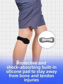 1pc Adjustable Patella Knee Support Strap, Shock-Absorbing Compression Knee Brace For Running, Hiking, Basketball, Meniscus Protection, Fitness - Black - View 7