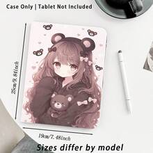 女孩手持可愛熊圖案彩繪效果平板保護殼，內置筆槽，附支架，適用於 Honor 8/9/10/X8/X8A/X9/X8Pro/X9Pro 及其他機型，相容於 MatePad SE 11 吋/MatePad 11 吋/11.5 吋、MatePad Pro 及其他熱門機型，亦相容於小米、Apple 10代/11代 2025 (A16)、Galaxy Tab A7/A9 及其他熱門機型 - 款式6 - 查看 2