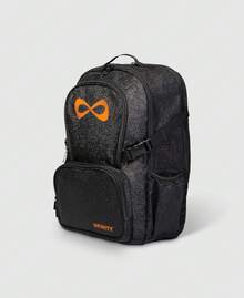 Nfinity - Mochila organizadora de uniforme de alegría negra, para viajes, con cierre de cremallera, resistente al agua - Negro Brillante / Logotipo Naranja - Ver 3