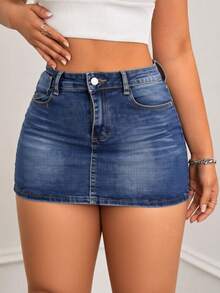 Falda mini ajustada de cintura alta con múltiples cortes, bordes deshilachados, bolsillos funcionales y dobladillo asimétrico, disponible en varios tonos con elasticidad - Neblina azul - Ver 2