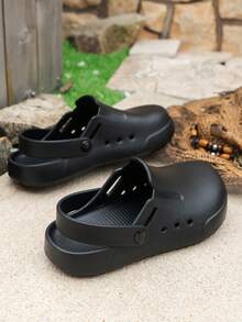 Men's Summer Closed-Toe Breathable Comfortable Soft Adjustable Heel Outdoor Garden Beach Pool Slides - Black - View 6