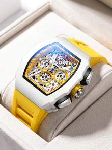 ONOLA Brand Fashion Chronograph Watches Quartz Watch For Men Tonneau Sport Waterproof Wristwatch With Gift Box - 白色 - 查看 5