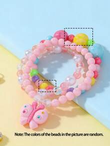3pcs/Set Girls Cute Butterfly Flower Beaded Bracelet Set, Suitable For Holiday Parties, School Activities, Daily Wear, Girls Accessories - one-size - View 6