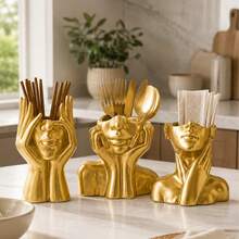 Luxury Gold Cutlery Stand, Artistic Sculpture Design, Can Store Spoons, Forks And Other Kitchen Utensils, Modern Home Decor, Tabletop Accessory, Unique Housewarming Or Gift For Loved Ones - Multicolor - View 13