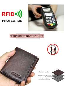 Premium Men's Genuine Leather Trifold Wallet With Secure ID Window And RFID Blocking, Durable Large Capacity, Convenient Flip Card Slots - Coffee - View 6