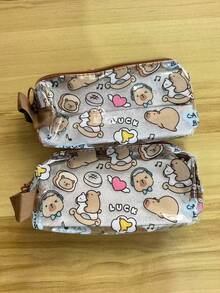 1/3pcs Capybara Transparent Pencil Case, Cartoon Highly Attractive Pencil Case, Transparent Dirt-Resistant Waterproof Printed Large Capacity Pencil Case, Student Stationery Storage - A - View 13