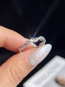 1件 0.006ct 精緻微鑲扭繩莫桑鑽戒指 925純銀 優雅奢華 完美訂婚婚禮新娘珠寶 - 扭繩莫桑戒指 - 查看 2