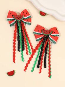 2pcs Red And Pink Fabric Hair Bows For Kids,Watermelon & Fruits Ribbon Hair Clips, Hair Barrettes Summer Holiday Essentials Gifts Hair Accessories - Multicolor - View 3