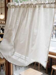 1pc Short Curtain, Window Valance, Door Curtain, Beige Minimalist Japanese Style With Black Lace Trim, Suitable For Home, Kitchen, Children's Room, Window Decor, Door Decor, Christmas Window Matching - Beige - View 5