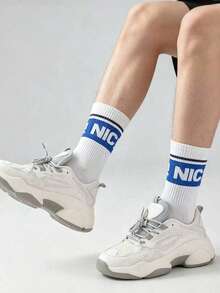 1/5 Pairs Unisex Letter & Number Mid-Calf Socks, Comfortable Breathable Sports Socks, Suitable For Back To School, Sports, Daily Wear, All Seasons - Multicolor - View 3