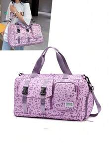 Bolso de viaje, bolso de equipaje, de gran capacidad, con separación seca y húmeda, para negocios, para viajes, para el hospital, de nailon color morado, para maleta, bolso de fin de semana, - Beis - Ver 2