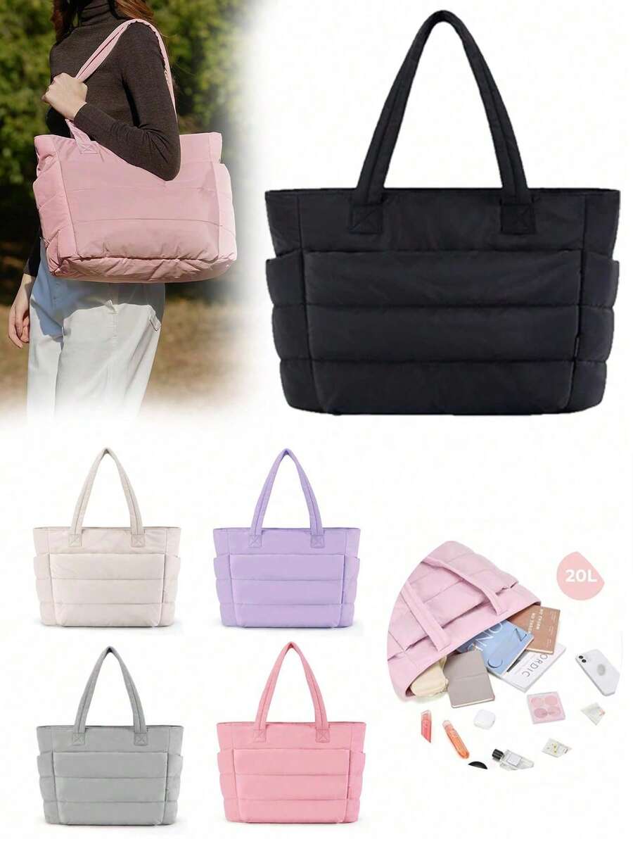 Bolso de mano para mujer, bolso de mano ligero y esponjoso con compartimentos, bolso de hombro acolchado, adecuado para viajes, trabajo, gimnasio, también adecuado para volver a la escuela, - Caqui (1 pieza) - Ver 1