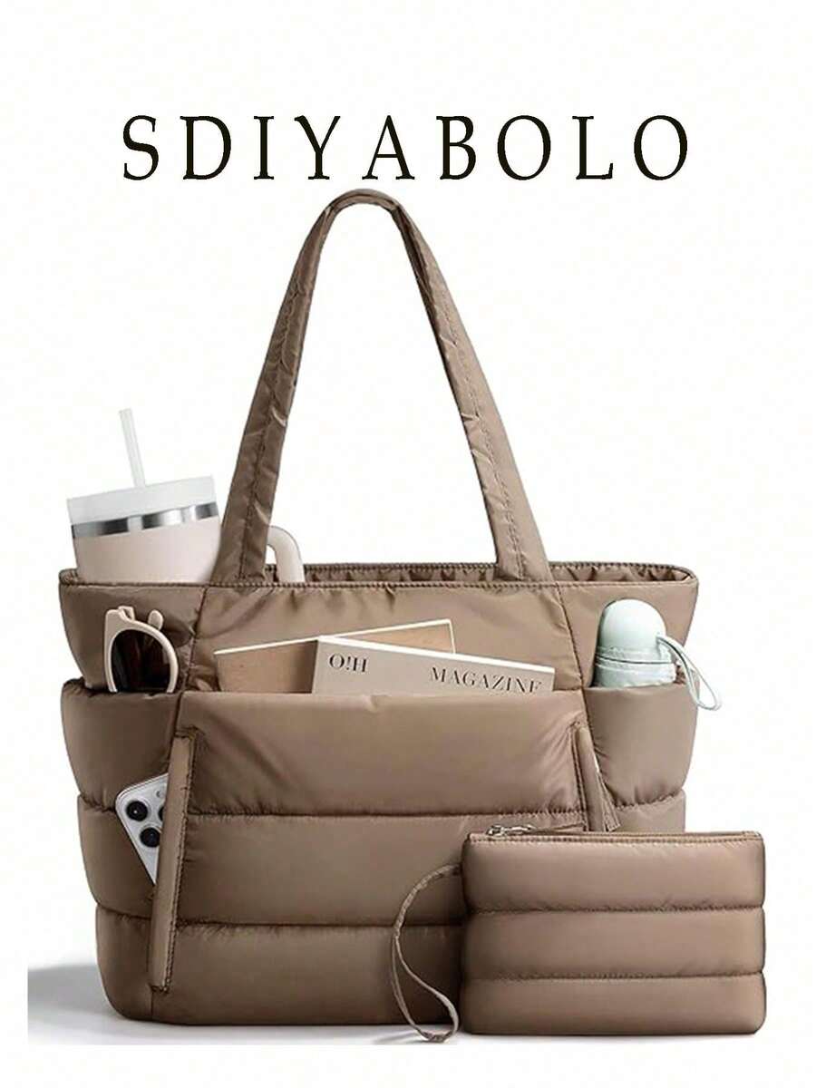 Bolso de mano para mujer, bolso ligero y esponjoso, adecuado para viajes, trabajo, playa, gimnasio, compras - Negro 6 - Ver 1