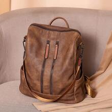 CLUCI Bolsa de cuero para mujeres Convertible Grande Caminata larga Damas Diseñador Moda Casualmente College Bolsa de hombro - 0-2 Marrón bicolor - Ver 9