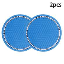 2pcs Car Accessories Silicone Rhinestone Round Fashion Cup Coasters, Car Cup Holder Insert Silicone Non-Slip Beverage Cup Coasters, Universal Vehicle Interior Accessories, Bling Crystal Rhinestone Car Silicone Interior Accessories - 2pc Multi-color Silver Chain Coasters - View 11