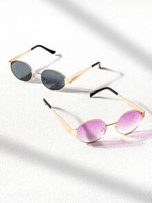 2 Pairs Oval Fashion Glasses For Women, High-End Style, Unisex Driving Fashion Glasses - Multicolor - View 4