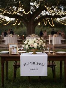 1pc Customized Personalized Wedding Table Runner, Suitable For Farmhouse Country Style Decor, Elegant Design, Applicable For Sweetheart Table Centerpiece, Rectangular Dining Table Decoration, Can Print Photo, Name, Date, Suitable For Special Events - Multicolor - View 2
